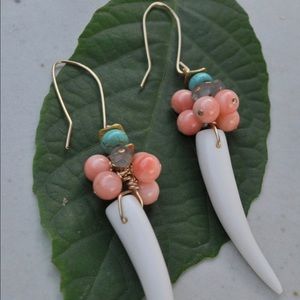 Coral Me Pink Earrings | Herringbone Horn, Pink Coral, Magnesite, 14k Gold Fill